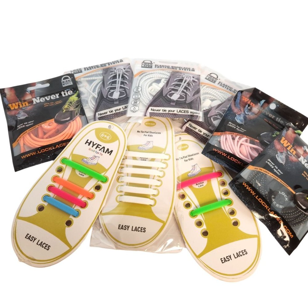 NO-TIE SHOE LACE BUNDLE  (3) Lock Laces and (6) HYFAM - New in Package